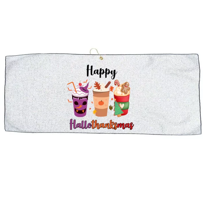 Happy Halloween Thanksgiving Christmas Coffee Lover Large Microfiber Waffle Golf Towel