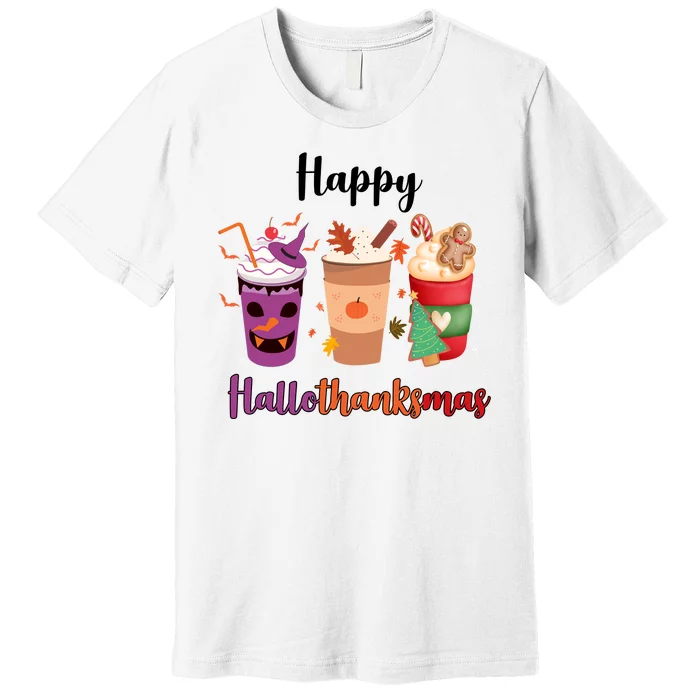 Happy Halloween Thanksgiving Christmas Coffee Lover Premium T-Shirt