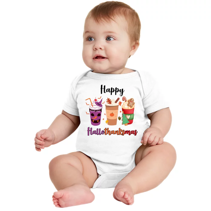 Happy Halloween Thanksgiving Christmas Coffee Lover Baby Bodysuit