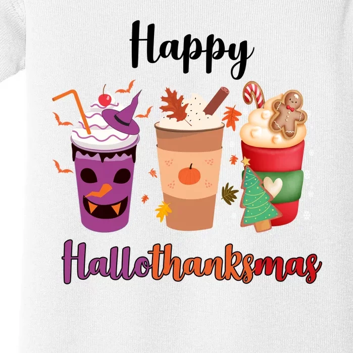 Happy Halloween Thanksgiving Christmas Coffee Lover Baby Bodysuit