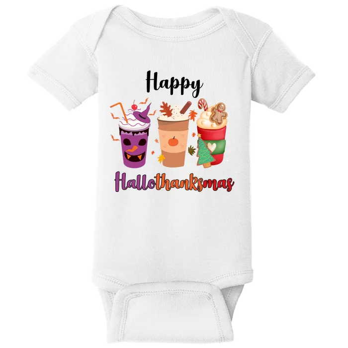 Happy Halloween Thanksgiving Christmas Coffee Lover Baby Bodysuit