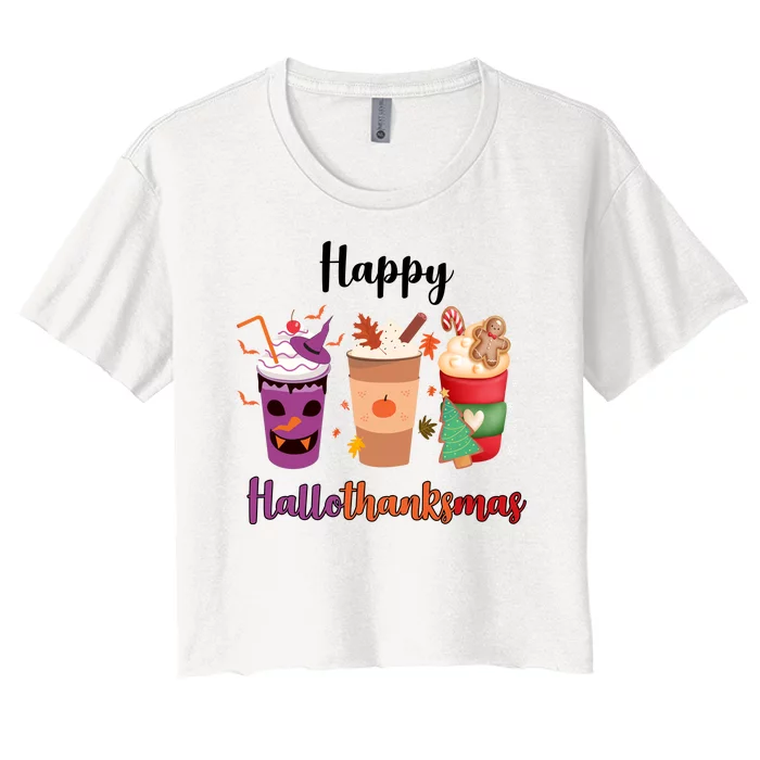 Happy Halloween Thanksgiving Christmas Coffee Lover Women's Crop Top Tee