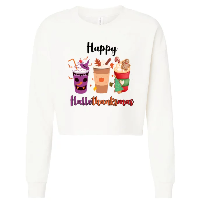 Happy Halloween Thanksgiving Christmas Coffee Lover Cropped Pullover Crew