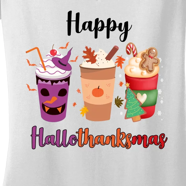 Happy Halloween Thanksgiving Christmas Coffee Lover Women's V-Neck T-Shirt