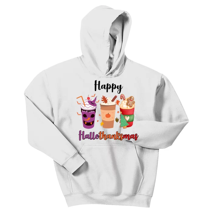 Happy Halloween Thanksgiving Christmas Coffee Lover Kids Hoodie