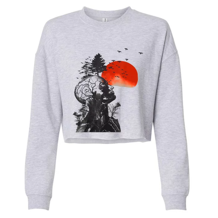 Hangover Human Tree Surreal Artistic Sunset Cropped Pullover Crew