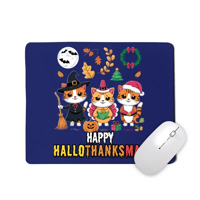 Happy Hallothanksmas Thanksgiving Halloween Cat Christmas Mousepad