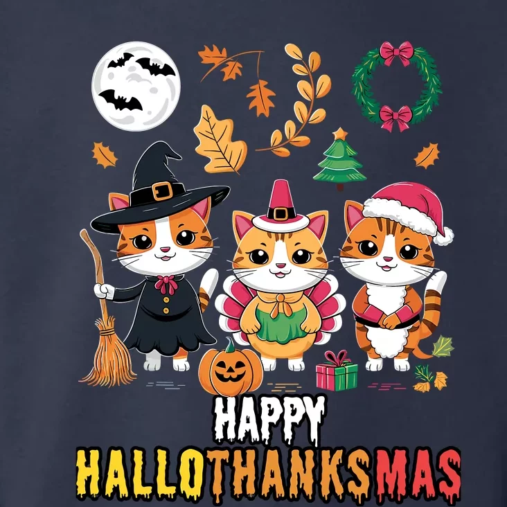 Happy Hallothanksmas Thanksgiving Halloween Cat Christmas Toddler Hoodie