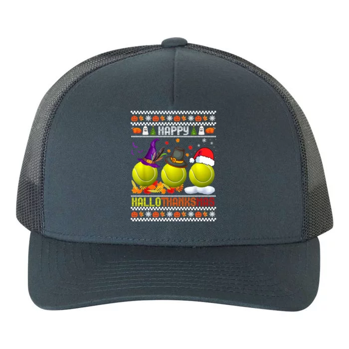 Happy Hallothanksmas Tennis Halloween Thanksgiving Xmas Gift Yupoong Adult 5-Panel Trucker Hat