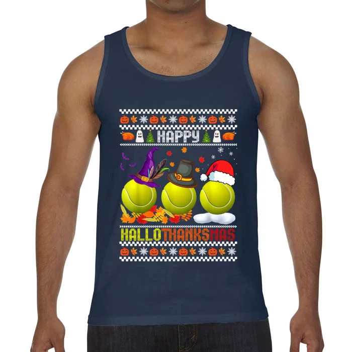 Happy Hallothanksmas Tennis Halloween Thanksgiving Xmas Gift Comfort Colors® Tank Top