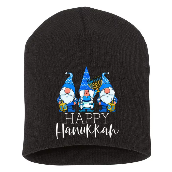 Happy Hanukkah Three Gnomes Jewish Gnome Lover Chanukah Gift Short Acrylic Beanie