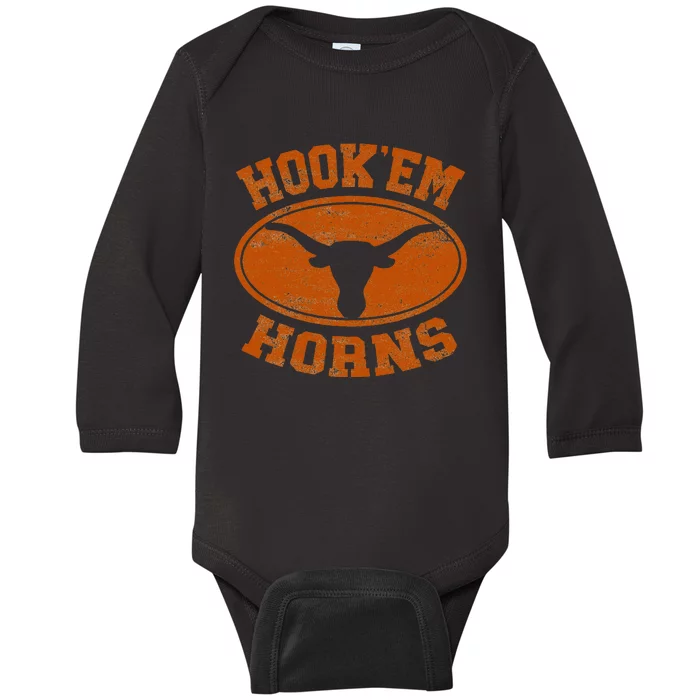 Hook’Em Horns Texas State Proud Texans Orange Baby Long Sleeve Bodysuit