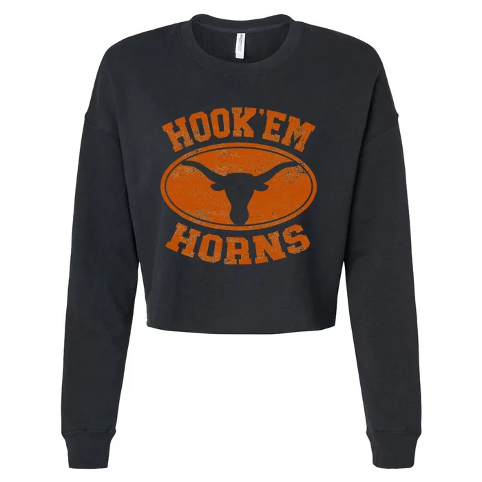 Hook’Em Horns Texas State Proud Texans Orange Cropped Pullover Crew