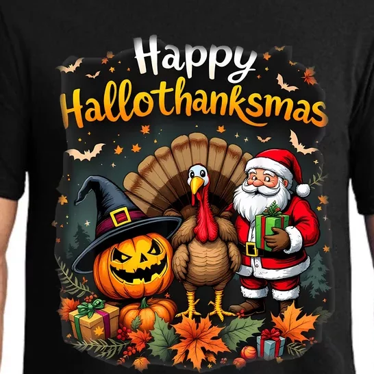 Happy Hallothanksmas Thanksgiving Halloween Merry Christmas Pajama Set