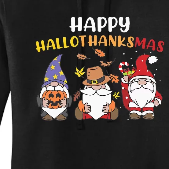 Happy Halloween Thanksgiving Christmas Holiday Season Gnome Women's Pullover Hoodie