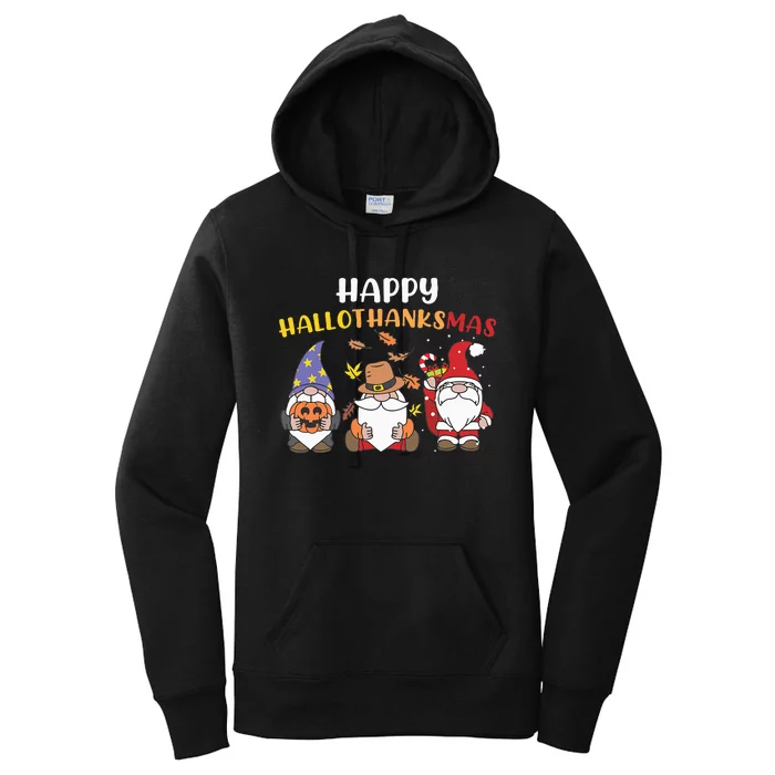 Happy Halloween Thanksgiving Christmas Holiday Season Gnome Women's Pullover Hoodie