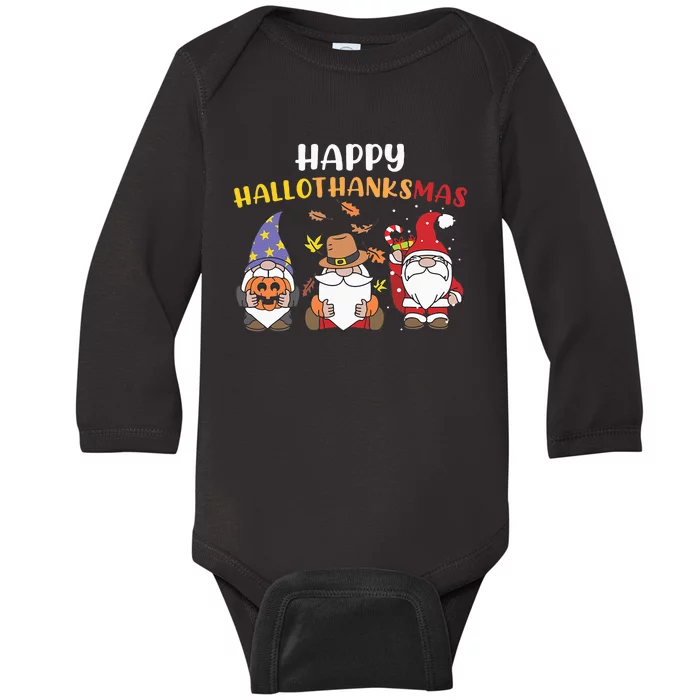 Happy Halloween Thanksgiving Christmas Holiday Season Gnome Baby Long Sleeve Bodysuit