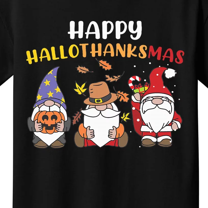 Happy Halloween Thanksgiving Christmas Holiday Season Gnome Kids T-Shirt