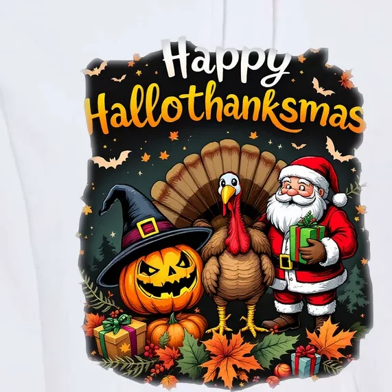 Happy Hallothanksmas Thanksgiving Halloween Merry Christmas Premium Hoodie