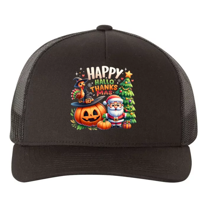 Happy Hallothanksmas Thanksgiving Merry Christmas Halloween Yupoong Adult 5-Panel Trucker Hat