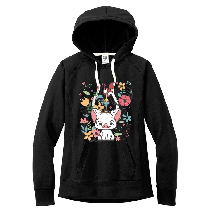 Hei Hei The Rooster Moana And Pua The Pig Women's Fleece Hoodie