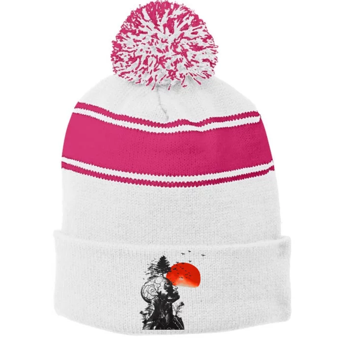 Hangover Human Tree Graphic Stripe Pom Pom Beanie