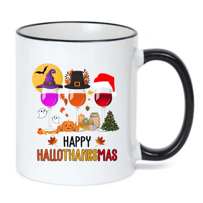 Happy Halloween Thanksgiving Christmas Wine Lover Gift Black Color Changing Mug