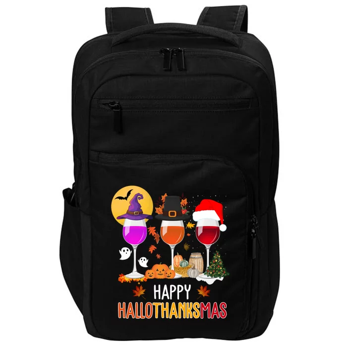 Happy Halloween Thanksgiving Christmas Wine Lover Gift Impact Tech Backpack