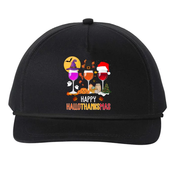 Happy Halloween Thanksgiving Christmas Wine Lover Gift Snapback Five-Panel Rope Hat