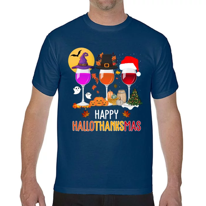 Happy Halloween Thanksgiving Christmas Wine Lover Gift Comfort Colors T-Shirt