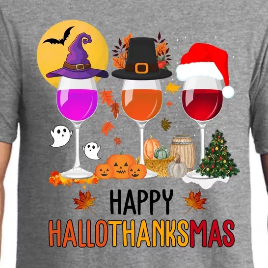 Happy Halloween Thanksgiving Christmas Wine Lover Gift Pajama Set