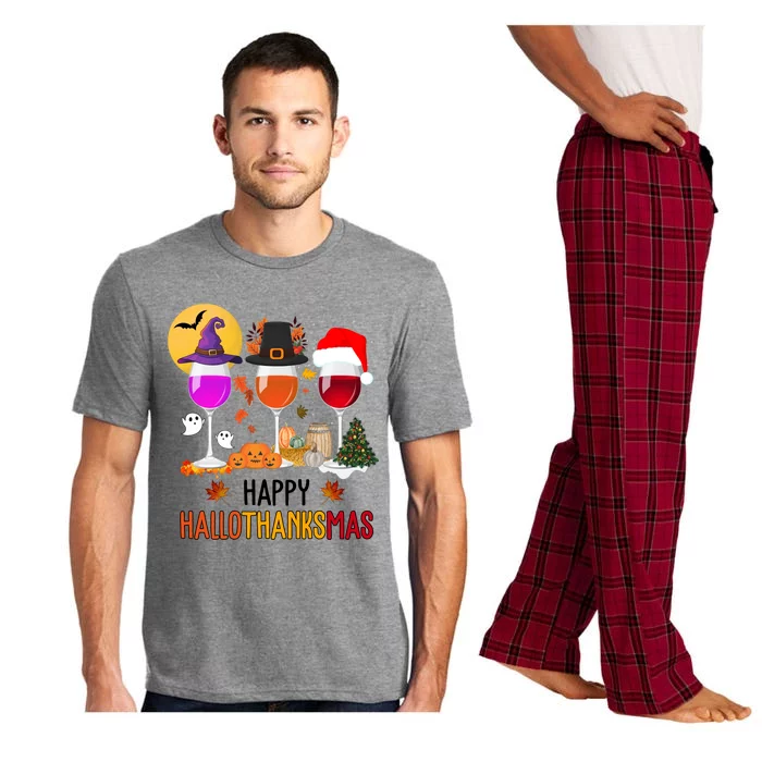 Happy Halloween Thanksgiving Christmas Wine Lover Gift Pajama Set