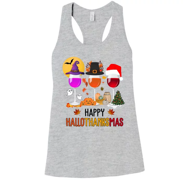 Happy Halloween Thanksgiving Christmas Wine Lover Gift Women's Racerback Tank