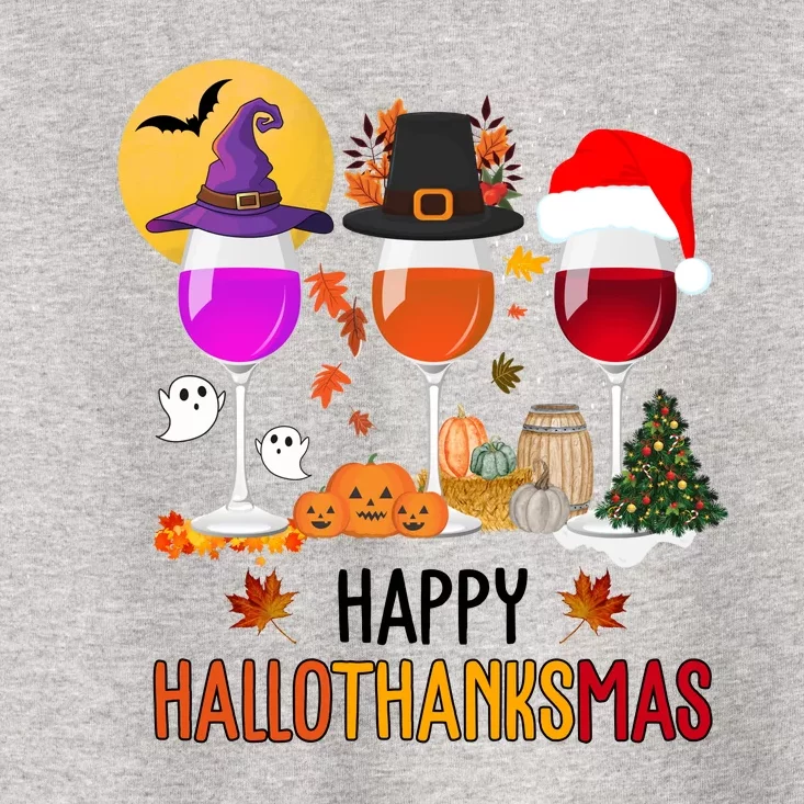 Happy Halloween Thanksgiving Christmas Wine Lover Gift Toddler T-Shirt