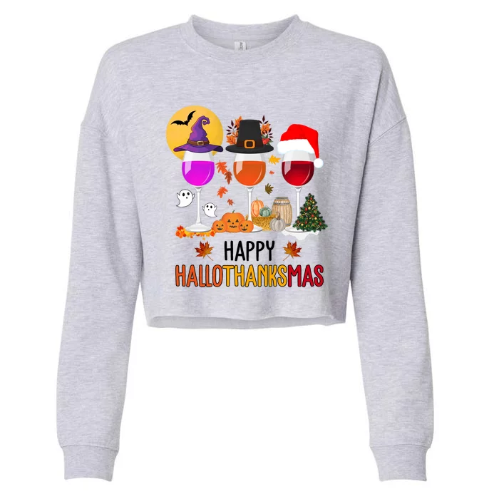 Happy Halloween Thanksgiving Christmas Wine Lover Gift Cropped Pullover Crew