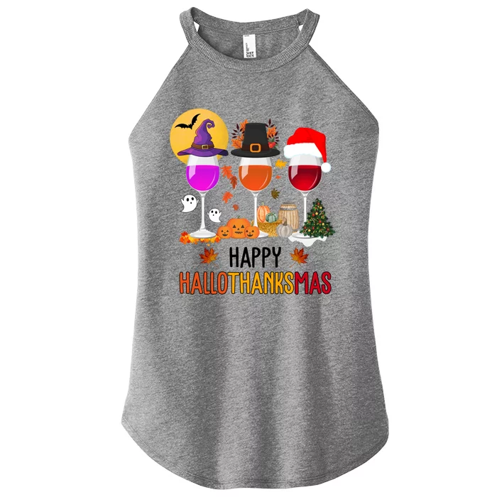 Happy Halloween Thanksgiving Christmas Wine Lover Gift Women’s Perfect Tri Rocker Tank