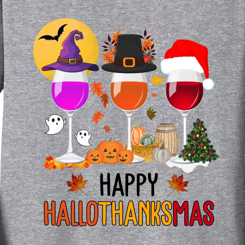 Happy Halloween Thanksgiving Christmas Wine Lover Gift Kids Long Sleeve Shirt