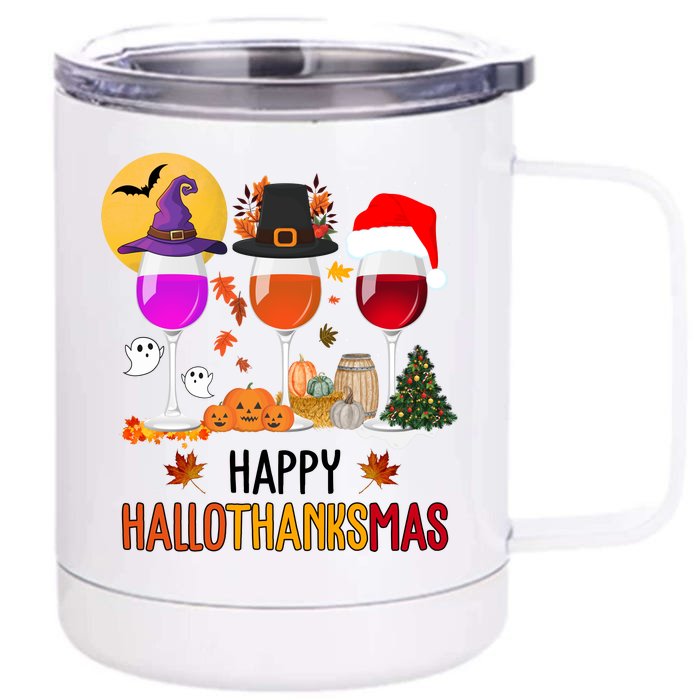 Happy Halloween Thanksgiving Christmas Wine Lover Gift Front & Back 12oz Stainless Steel Tumbler Cup