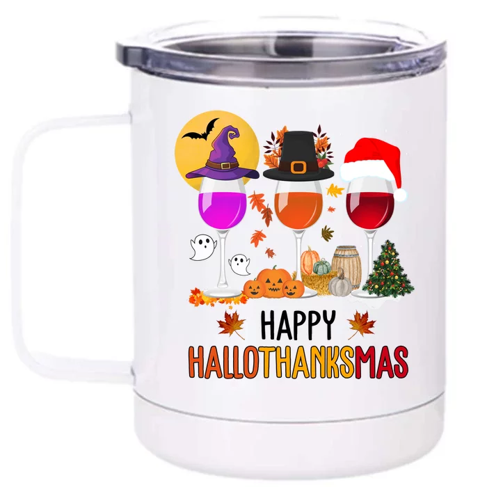 Happy Halloween Thanksgiving Christmas Wine Lover Gift Front & Back 12oz Stainless Steel Tumbler Cup