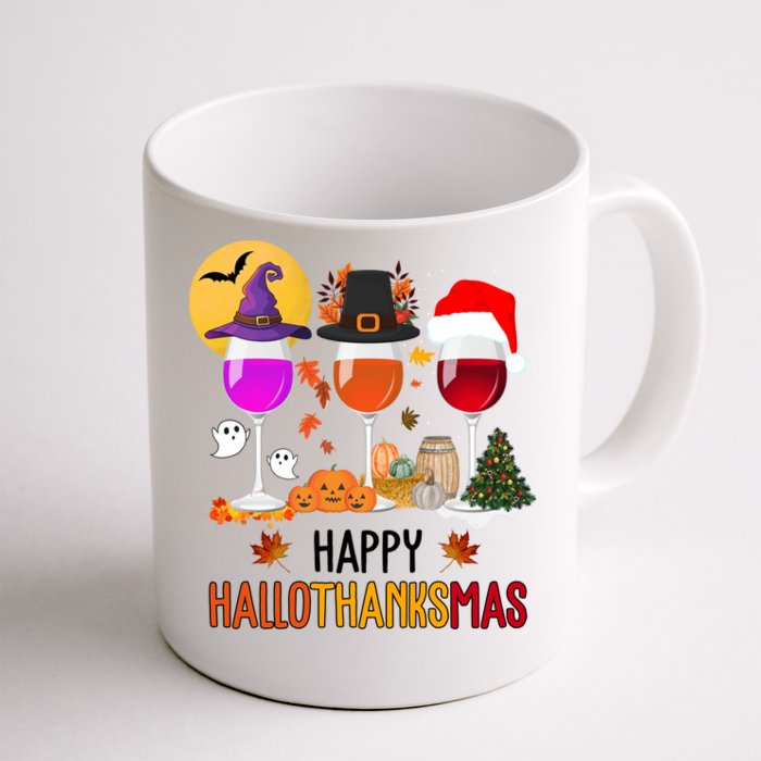 Happy Halloween Thanksgiving Christmas Wine Lover Gift Front & Back Coffee Mug