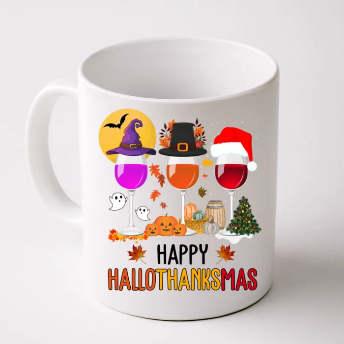 Happy Halloween Thanksgiving Christmas Wine Lover Gift Front & Back Coffee Mug