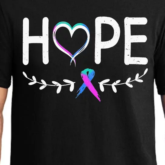 Hope Heart Teal Pink Purple Ribbon Thyroid Cancer Pajama Set