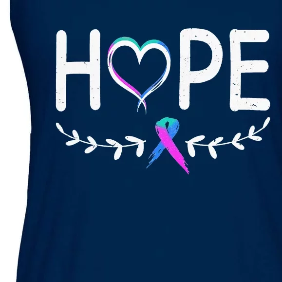 Hope Heart Teal Pink Purple Ribbon Thyroid Cancer Ladies Essential Flowy Tank