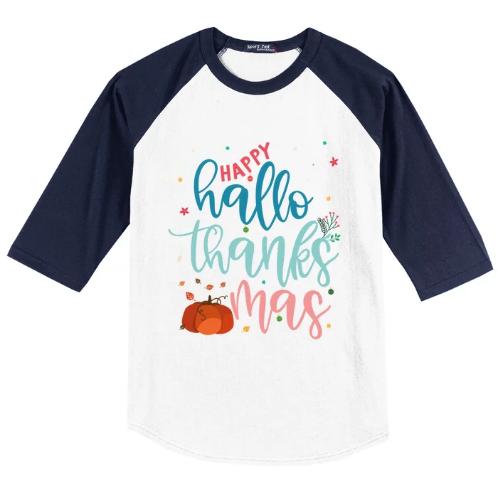 Happy Hallothanksmas Thanksgiving Halloween Xmas Baseball Sleeve Shirt