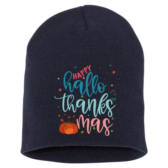 Happy Hallothanksmas Thanksgiving Halloween Xmas Short Acrylic Beanie