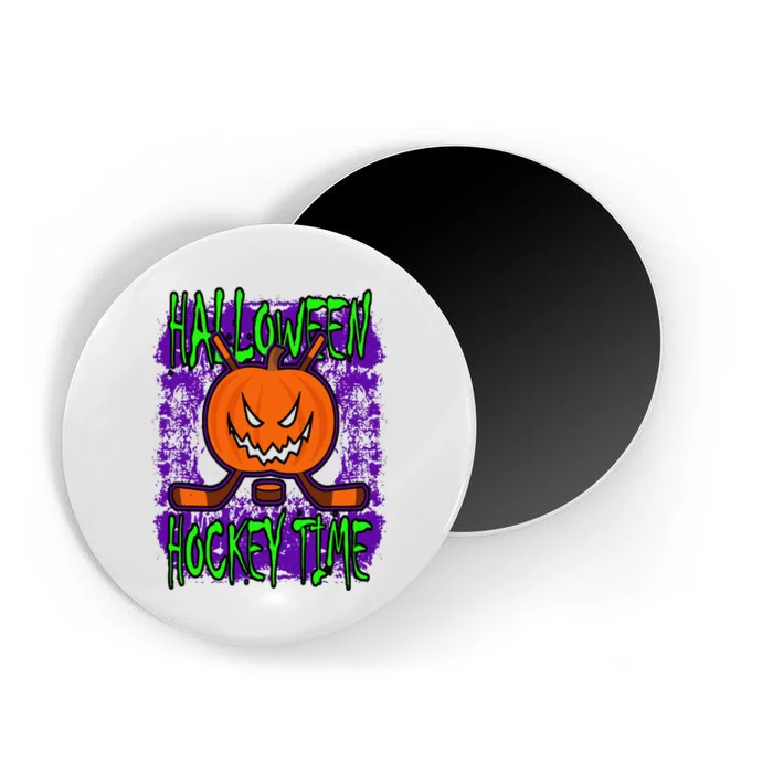 Halloween Hockey Time With Spooky Pumpkin And Hockey Sticks Magnet