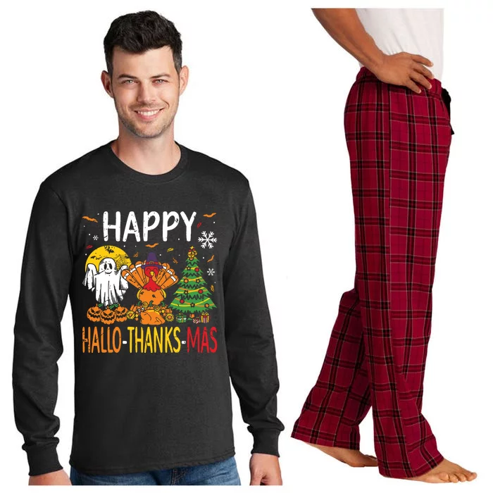 Hallothanksmas Halloween Thanksgiving Christmas Long Sleeve Pajama Set