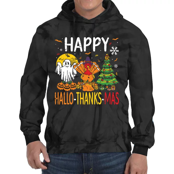 Hallothanksmas Halloween Thanksgiving Christmas Tie Dye Hoodie