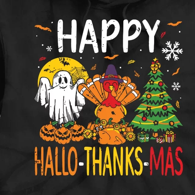 Hallothanksmas Halloween Thanksgiving Christmas Tie Dye Hoodie