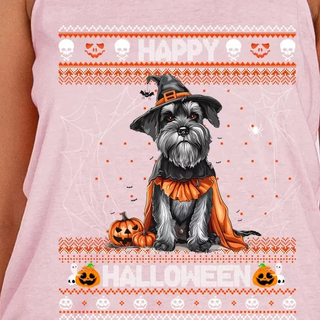 Happy Halloween Ugly Miniature Schnauzer Howloween Pumpkin Women's Knotted Racerback Tank